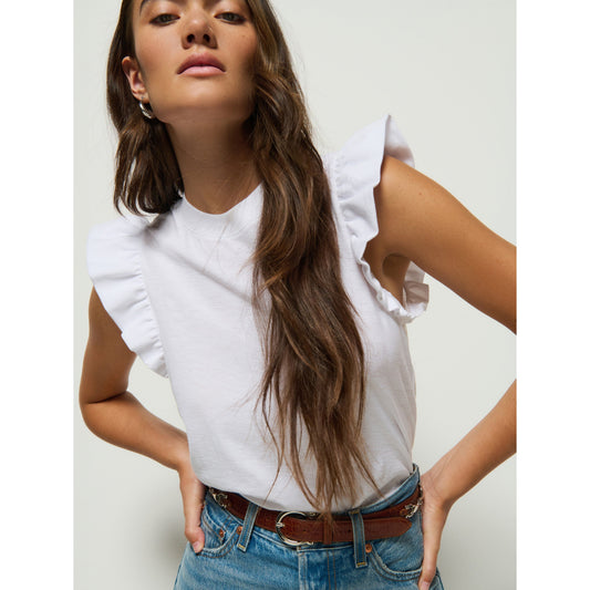 White Ruffle Sleeve Top