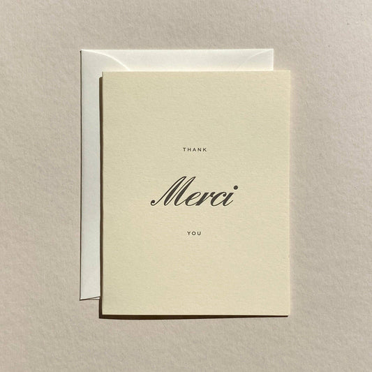 Merci Card - Cream Cursive